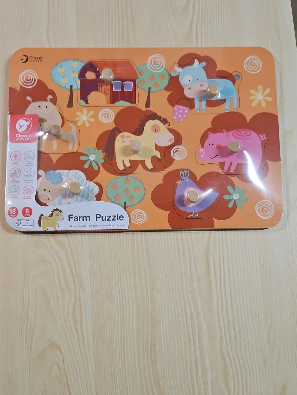 Orange Farm Puzzle - Kids Wooden Peg Puzzle